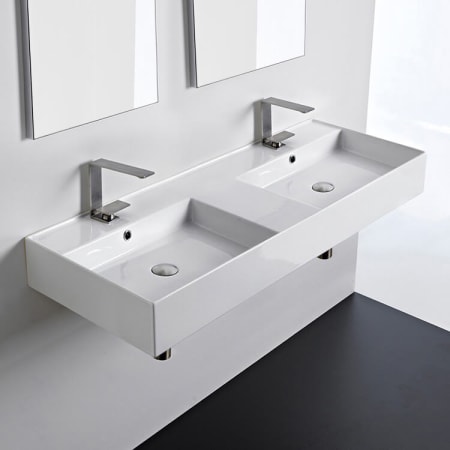 Nameeks Double Rectangular Ceramic Wall Mounted Vessel Sink with Counter Space White